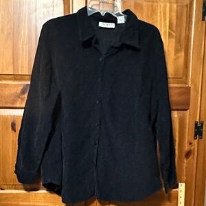 Lemon Grass Black Button-Up Collared corduroy cut out Blouse 20W